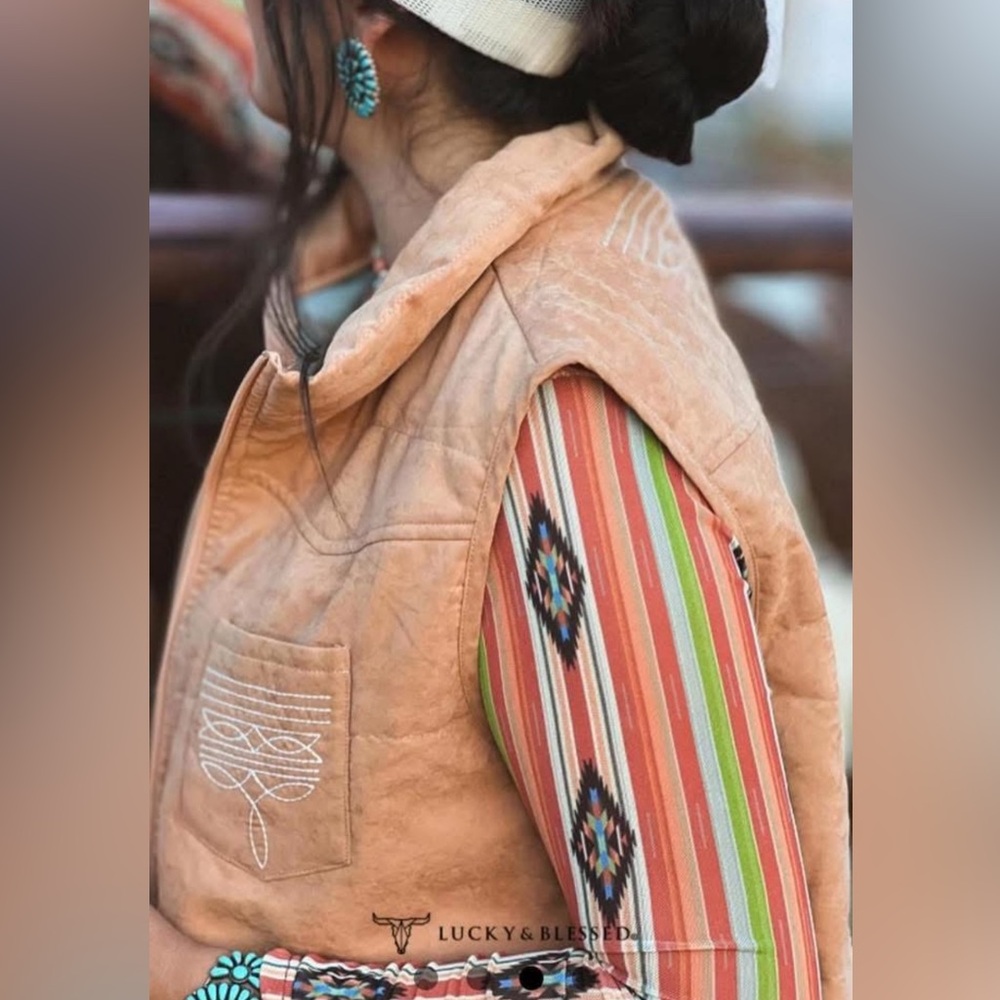 Lucky & Blessed Women's Tan Bootstitch Vest